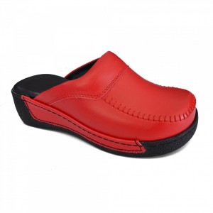Kırmızı Saraçlı Sabo Terlik Hakiki Deri Ortopedik Drsabo