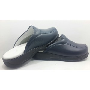 Lacivert Dikişli Sabo Terlik Hakiki Deri Ortopedik Drsabo