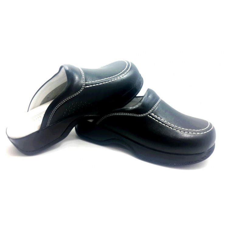 Siyah Dikişli Sabo Terlik Hakiki Deri Ortopedik Drsabo